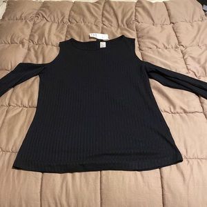 Black open shoulder long sleeve shirt NWT